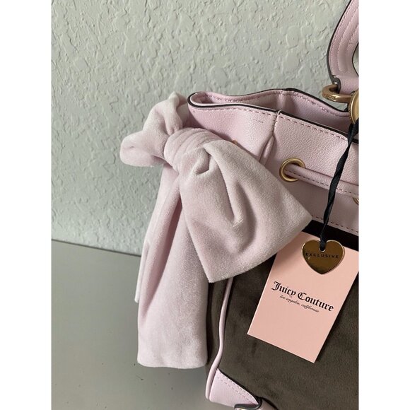 Juicy Couture Classic Juicy Lover Daydreamer Tote Bag Chocolate Pink Velour NEW - Picture 5 of 16